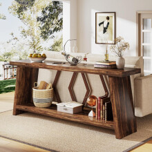 Tribesigns 180 cm Long Sofa Table for Living Room 2-Tier Narrow Console Table(Brown)