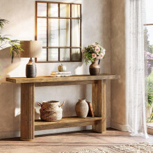 Tribesigns Modern Console Table, 55-Inch Narrow Sofa Table for Hallway,Brown