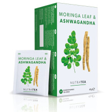 (1 pack) Nutra Tea Moringa Leaf & Ashwagandha Herbal Tea | 20 Biodegradable Bags | 40g