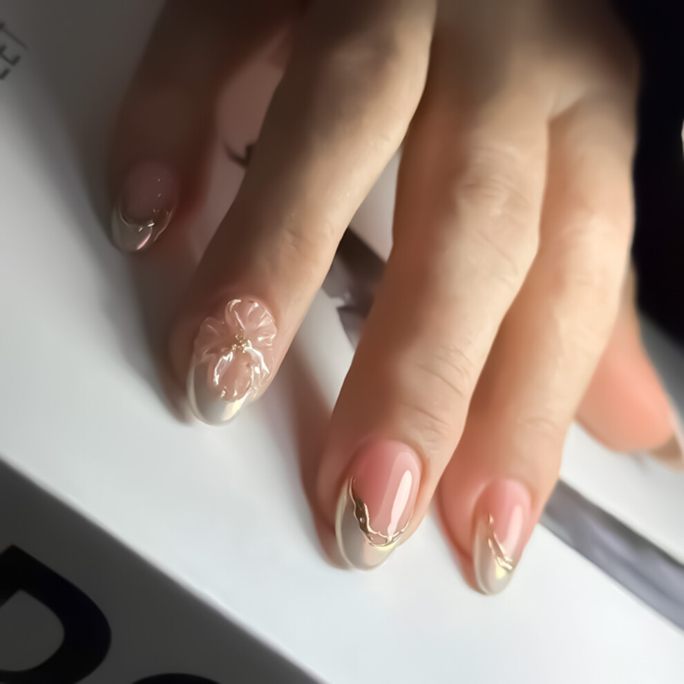 Creation-3C French Tip Fake Nails - Pink, Comfy For Work & Party