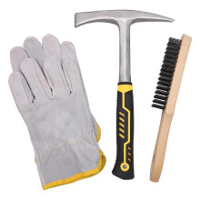 Professional Welding Kit: 12.6" Chipping Hammer, 28oz Forged-Steel, 10" Leather Gloves