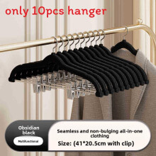 (Black)10 Pack Clothes Hangers Clips Velvet Hangers With Nonslip Surface Clothes For