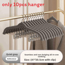 (Gray)10 Pack Clothes Hangers Clips Velvet Hangers With Nonslip Surface Clothes For