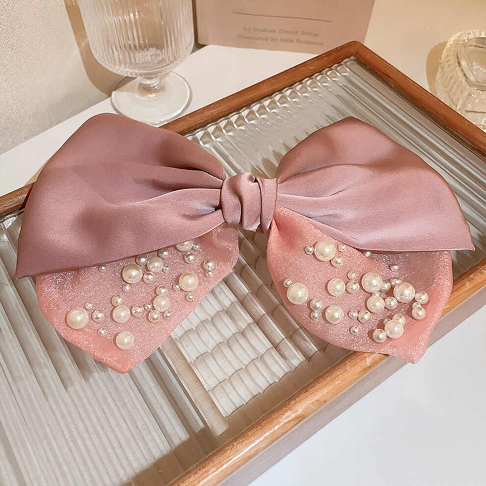 Roc-Electron (Pink) Pearl Bow Hair Clips For Thick Curly Hair