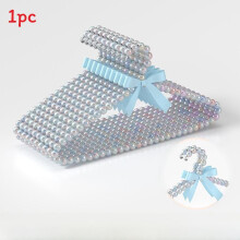 (Blue A)Little Doraemon Plastic Hanger With Pearl Bow For Clothes Storage And Home Use