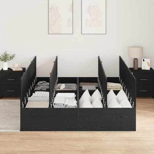 VidaXL vidaXL Storage Bed Frame Black Oak 150 x 200 cm Engineered Wood 2