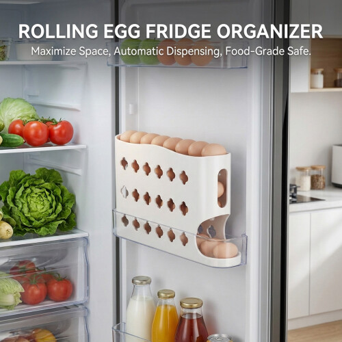(Milky White) Fridge Egg Box - Slide Design, Space Saving 1