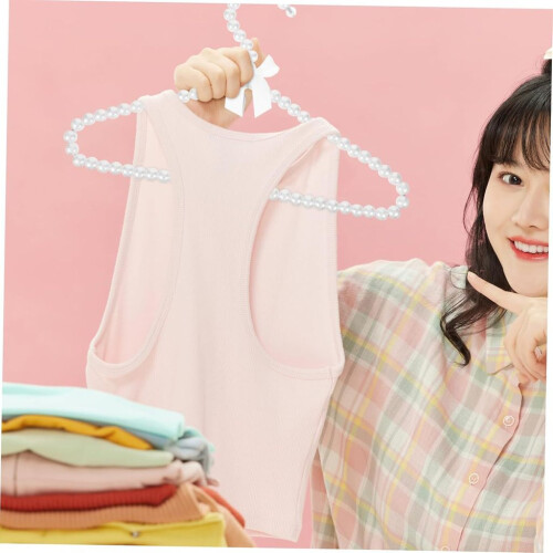 (White A)Cabide de plástico Little Doraemon com laço de pérolas para armazenamento de roupas e uso doméstico 2