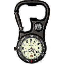 Black Clip-on Carabiner Fob Watch With Compass And Bottle Opener, Pocket Watch For Doctors Nurses Paramedics Chefs