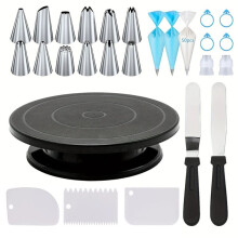 76-Piece Cake Decorating Tool Kit -Non-Slip Turntable for Beginners DIY Cream Cookies Cake Making Bake Tools Black