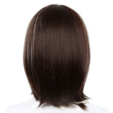 Women Cosplay Wig Medium Haired Girls Medium Long Hair with Mixed Gold Fringe + Brown