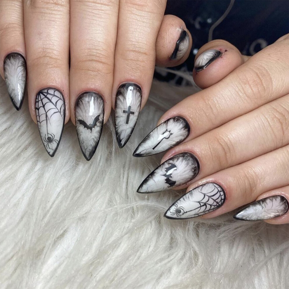 Dcph-Clothing 24Pcs Goth Almond False Nails, Diy Manicure