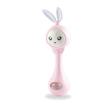 (Pink)Rechinar dientes para bebé y sonajero musical con luz y apariencia de conejo juego para