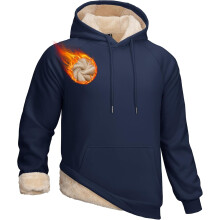 Men’s Hoodie Fleece Thick Warm Winter Sherpa Navy Blue L — men's sherpa hoodie, men's fleece hoodie, warm winter hoodie