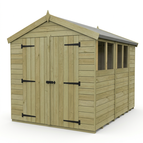 8 x 10 Apex Shed Tanalised (Double Door, With Windows) 1