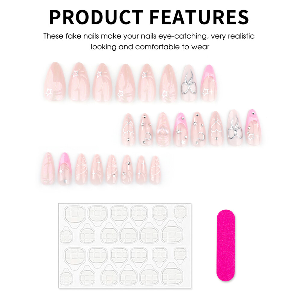 Dcph-Clothing Pink Rhinestone Press On Nails With Heart