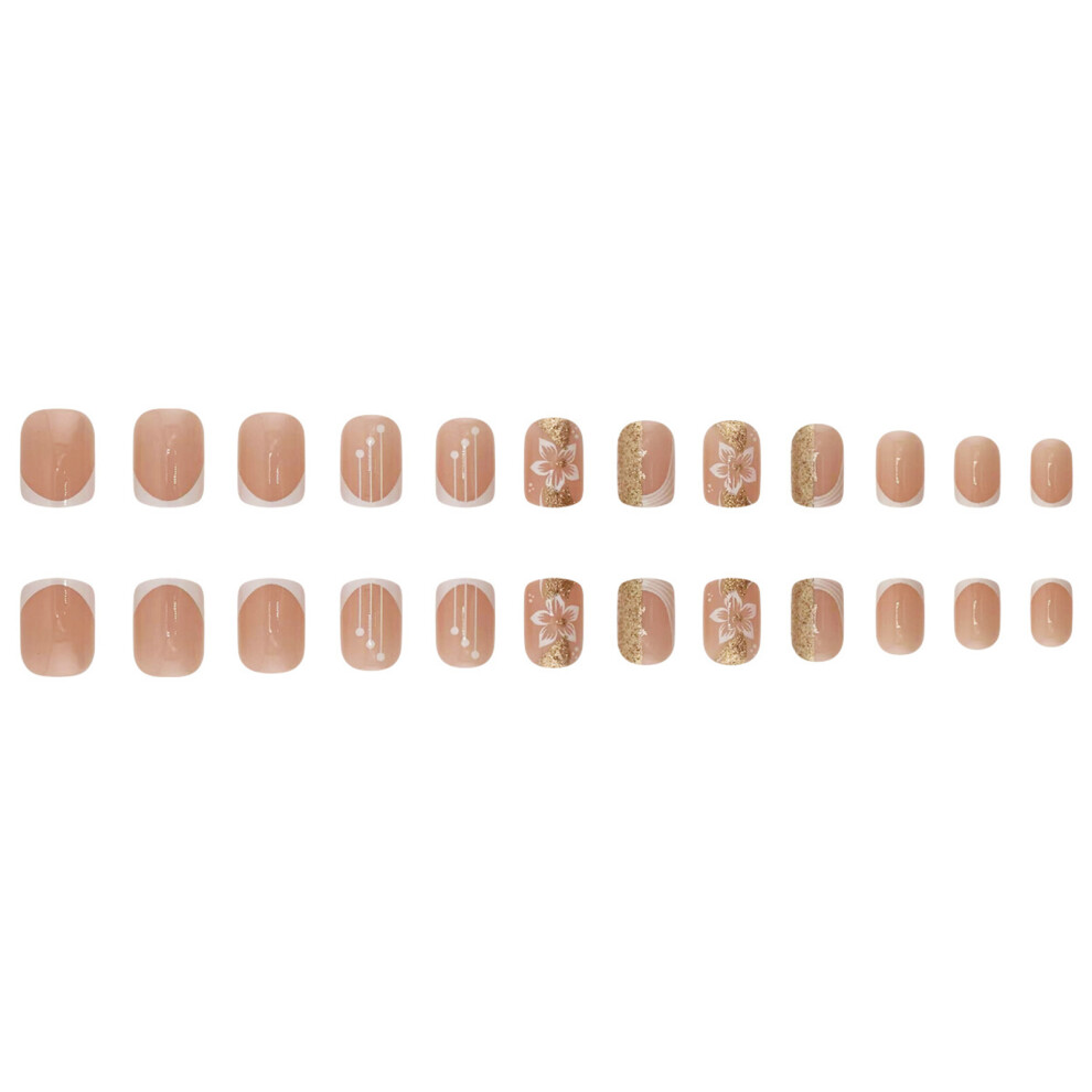 Phui-Pet-Supplies Glossy Nude Square Press-On Nails With French Tip