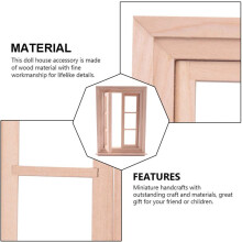 1:12 Dollhouse Miniature Double Window Wooden 6 Pane Frame and Glass Plate Doll House Diy Double Window Accessories for Doll House Decoration