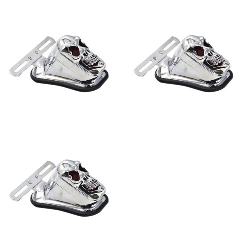 3X Motorcycle Brake Light Tail Light Skull Light Warning Signal Light for Prince Silver