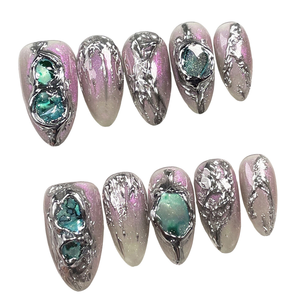 Bright-Home (Xs) Long Almonds False Nails Baroque Aurora Translucent Black Press On Nails For Shopping Traveling Dating