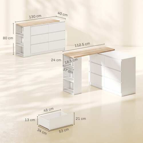 Homcom HOMCOM Vanity Table with 3-Tier Shelf and 6 Drawers, White 2