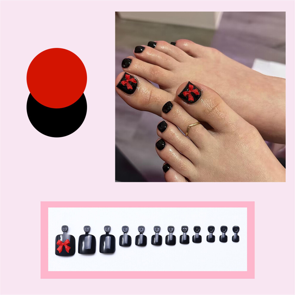 Reach-Tools 24Pcs Red Bowknot False Toenails For Parties