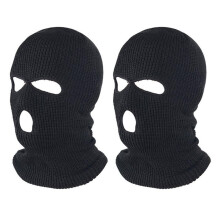 2X Voll Gesicht Abdeckung Ski Maskenhut 3 LöCher Sturmhaube Winddichte Stricken Mützen Motorhaube Schwarz