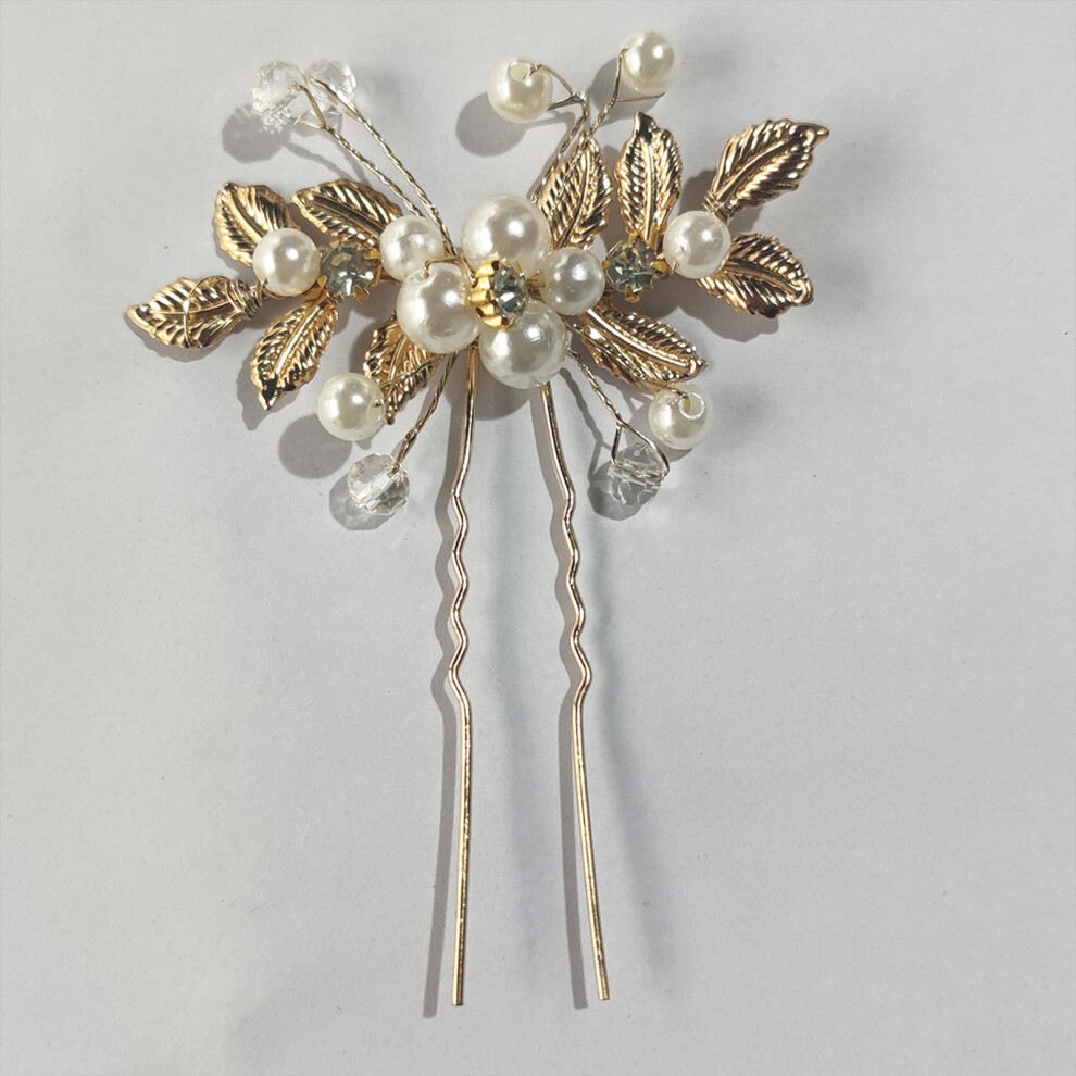 Hue-Grain (Kc Gold, 1Pc) Pearl Hair Pins For Bridal Bun Styling
