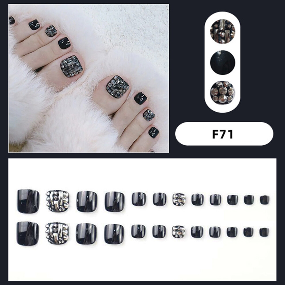 Roc-Electron (Jelly Glue Model) 24Pcs Glossy Black False Nails Manicure Set For Women