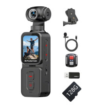 Caméra de Sport 5K Antion avec Objectif Grand Angle Rotatif à 270, Caméra D'Action Portable avec Enregistreur Vidéo de Poche et Batterie de 128 Go