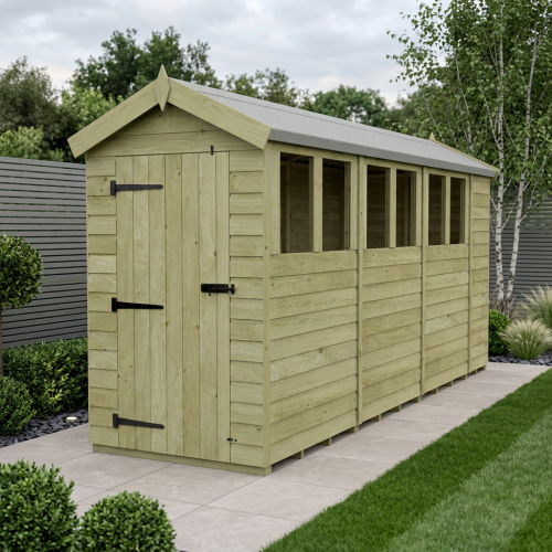 4 x 15 Apex Shed Tanalised (Single Door, With Windows)