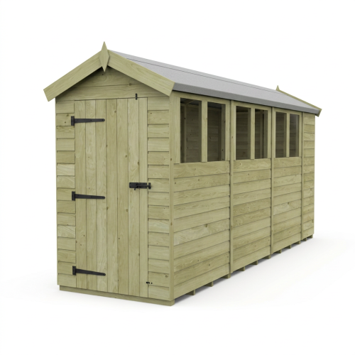 4 x 15 Apex Shed Tanalised (Single Door, With Windows) 1