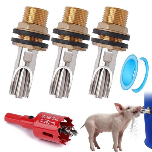 3pcs Automatic Pig Waterer System for Livestock - Stainless Steel Drinker with Brass Connector Kit 1