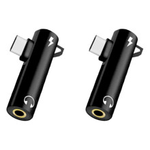 2X Type-C Audio Adapter Hook Call Music Charging 2-In-1 3.5mm Round Hole Earphone Converter