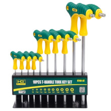 HG 10-Piece T-Handle Hex Key Set for Auto & Bike Repair with Storage Rack, Chromium-Vanadium Steel Torx-End (T9 to T50)