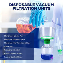 Unidades de Filtración Al Vacío de 500 Ml, Tamaño de Poro de Filtración de 0,22 Μm, Diámetro de Membrana de PES de 90 mm, Empaquetadas
