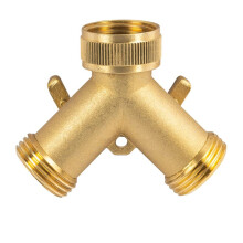 Brass Garden Hose Splitter (2 Way), Solid Brass Hose Y Splitter 2 Valves