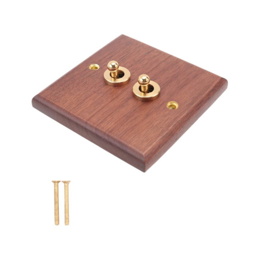 4X American Industrial Style Light  Socket, Solid Wood Brass Toggle  Plate, Antique Home Stay (2) 2