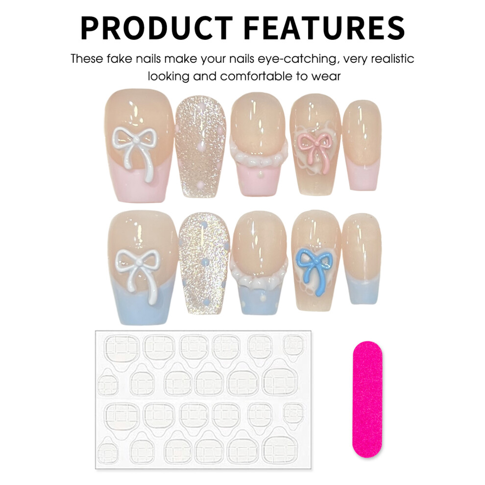 Zhouq-Outdoors (Xs) Pink Blue Tip Press On Nails - Zero Pressure Diy
