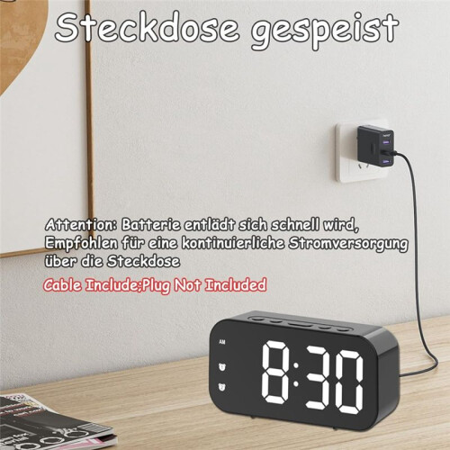 Wecker, Digitaler Wecker, Dimmbar für das Schlafzimmer, Steckerwecker Schwarz