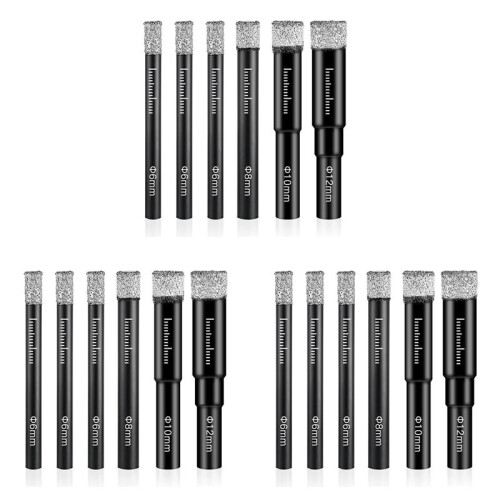 18 Pcs Diamond Drill Bit Porcelain Tile Drill Bit 6mm 8mm 10mm 12mm Tile Drill Bits Sets Round Shank Dry Drill Bits