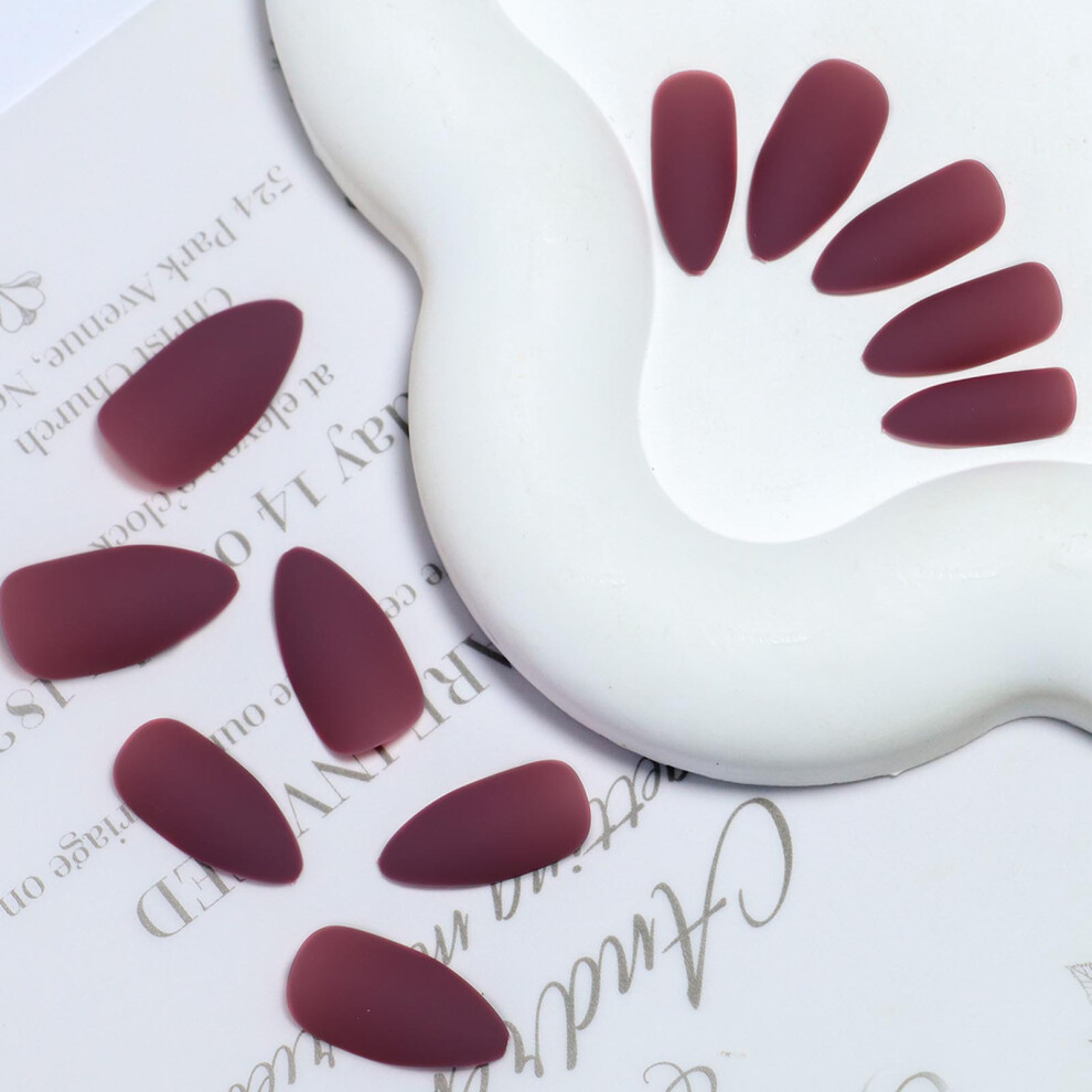 Creation-3C Matte Wine Red Resin Nails For Dating & Travel
