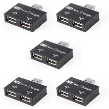 5X USB 2.0 Male to Twin Female Charger Dual 2 Port USB  5V Charging Splitter Hub Adapter Converter Connector