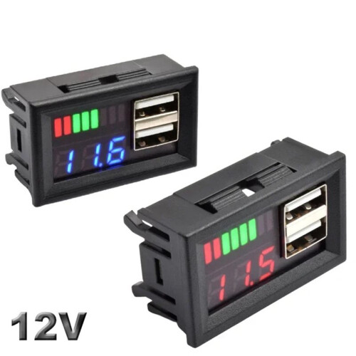 Lifepo4 Lithium Battery Capacity Indicator USB Charger Voltmeter Panel Voltage Meter Tester 12V Car Motorcycle 1