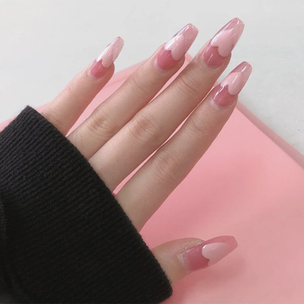 Dcph-Clothing 24Pcs Pink Heart False Nails