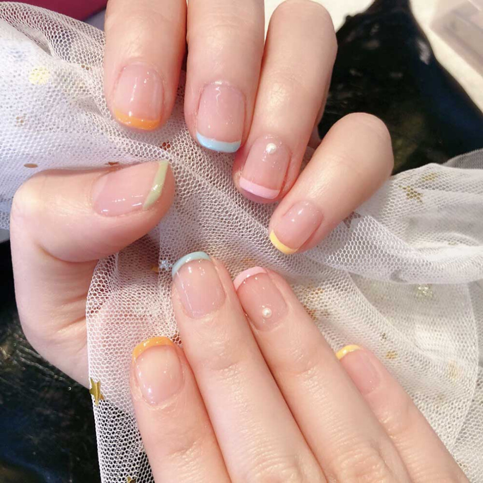 Dcph-Clothing 24Pcs Colorful French False Nails