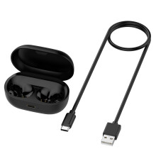 Compatibele draadloze Bluetooth-oordopjes met oplaadcase, slank en draagbaar ontwerp, veilige pasvorm, zwart, voor dagelijks gebruik.