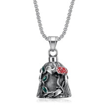 Titanium Steel Bell with Rose Vine Carving, Hanging Keychain Charm for Car or Backpack