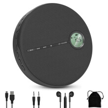 Oplaadbare Bluetooth cd-speler voor in de auto, draagbare muziekspeler, zwart, draadloze audioweergave