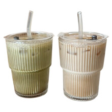 2er-Pack 400-ml-Glasbecher mit Deckel und Strohhalm, Smoothie-Glasbecher mit Strohhalm, wasserdichter Reisebecher, Eiskaffeebecher, D